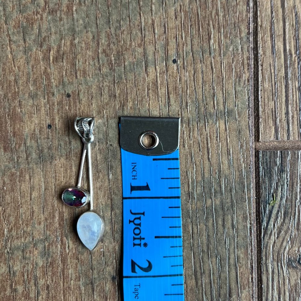 *Moonstone & Mystic Topaz* Unique Pendant | Silver Necklace | Asymmetrical, NWOT - Picture 8 of 10